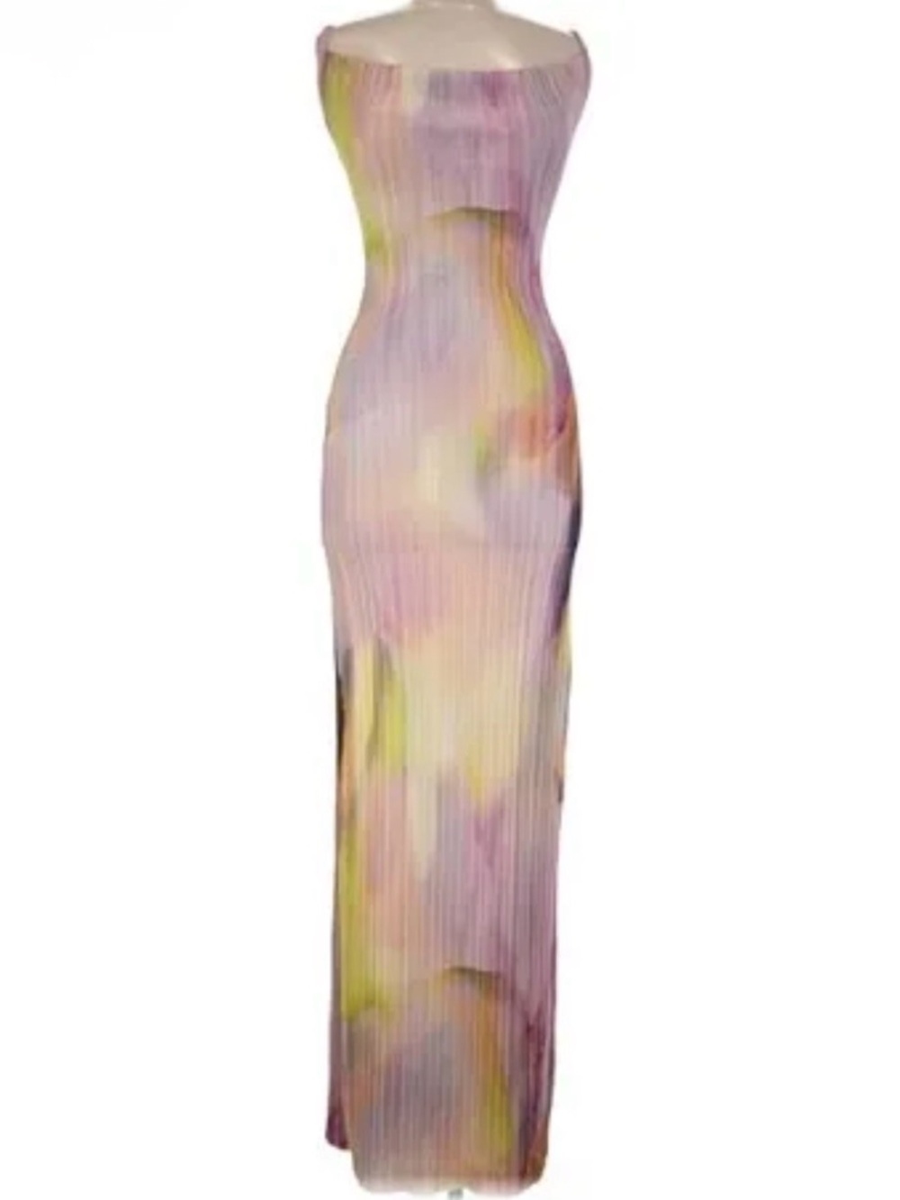 PrettyLittleThing Pastel Watercolor Pleated Maxi Dress
